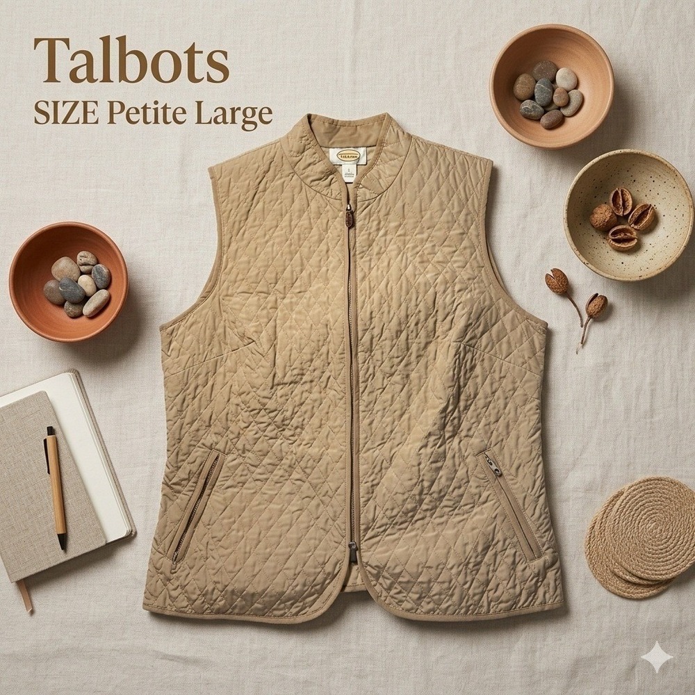 Talbots Preppy Minimalist Quilted Mock Neck Vest Jacket Women Petite Large